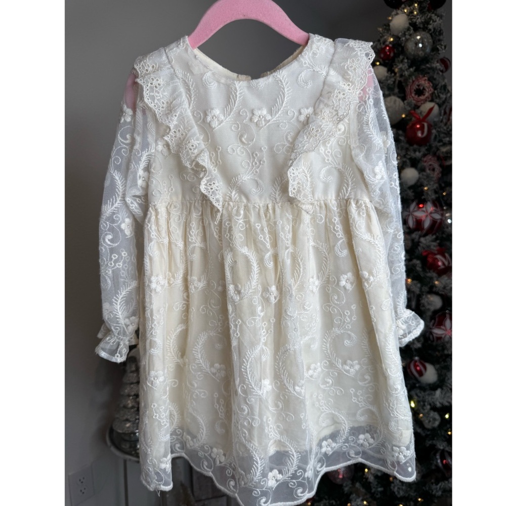 Zara Toddler Girl Embroidered Ivory Tulle Dress Size 4-5 like new